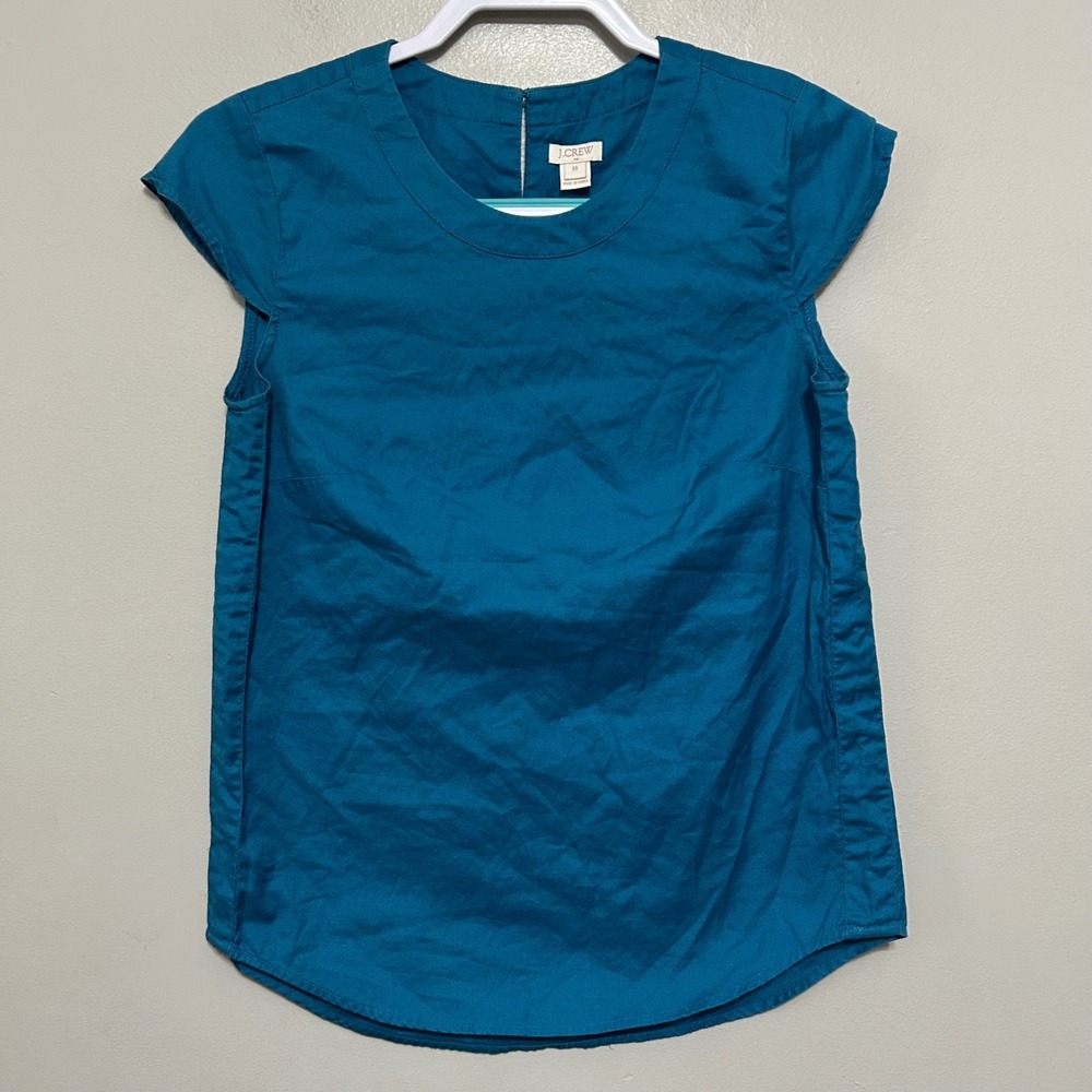 J. Crew Blouse XS Blue Turquoise Cap Sleeve Scoop Neck Casual Work Party Coastal